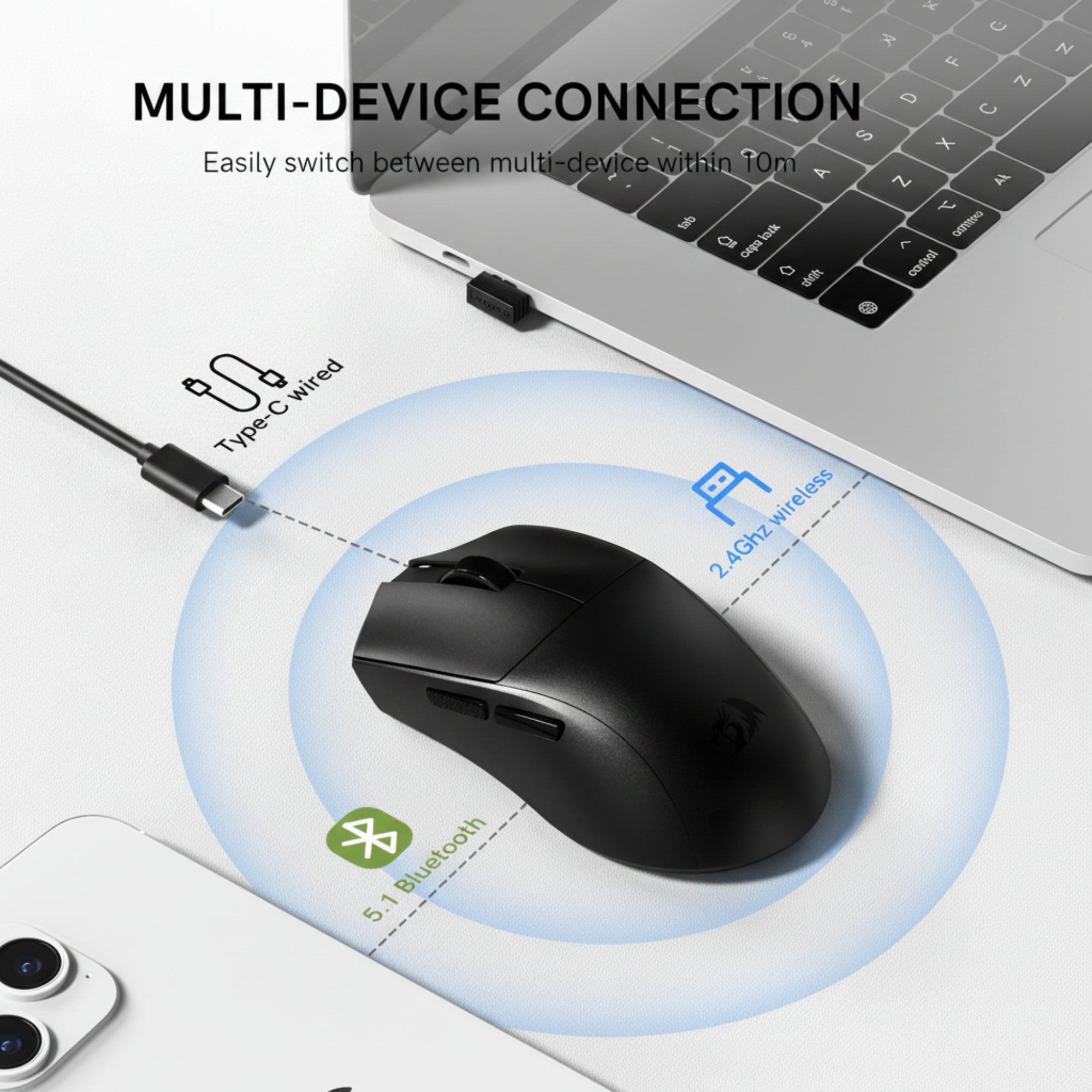 Redragon M821 Tri-Mode Wireless Gaming Mouse With Programmable Buttons