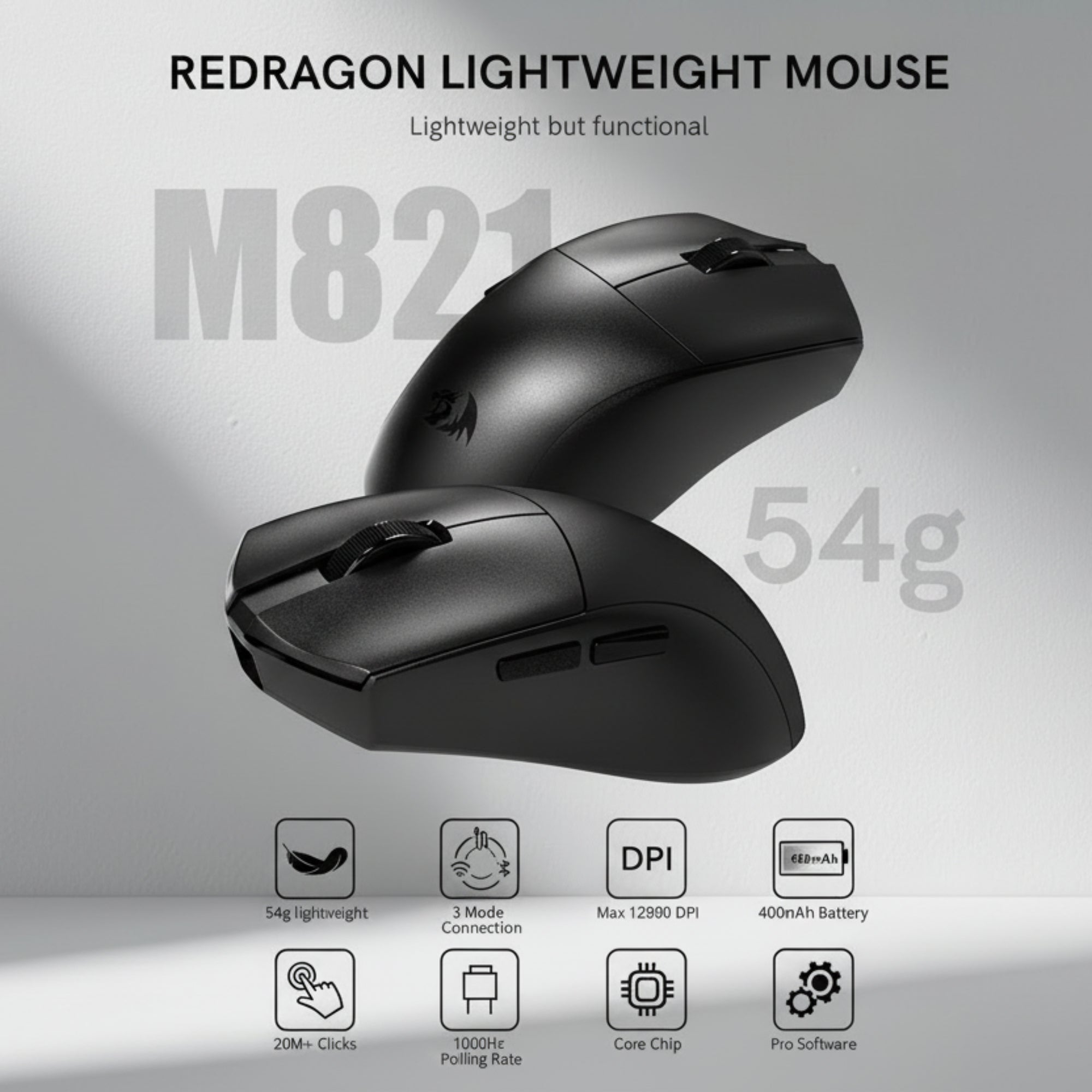 Redragon M821 Tri-Mode Wireless Gaming Mouse With Programmable Buttons