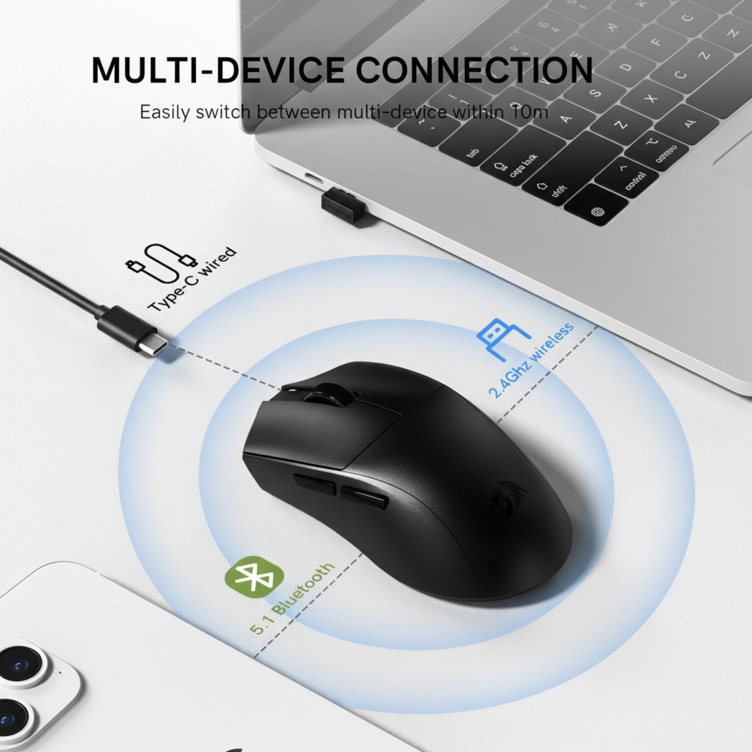 Redragon M821 Tri-Mode Wireless Gaming Mouse With Programmable Buttons