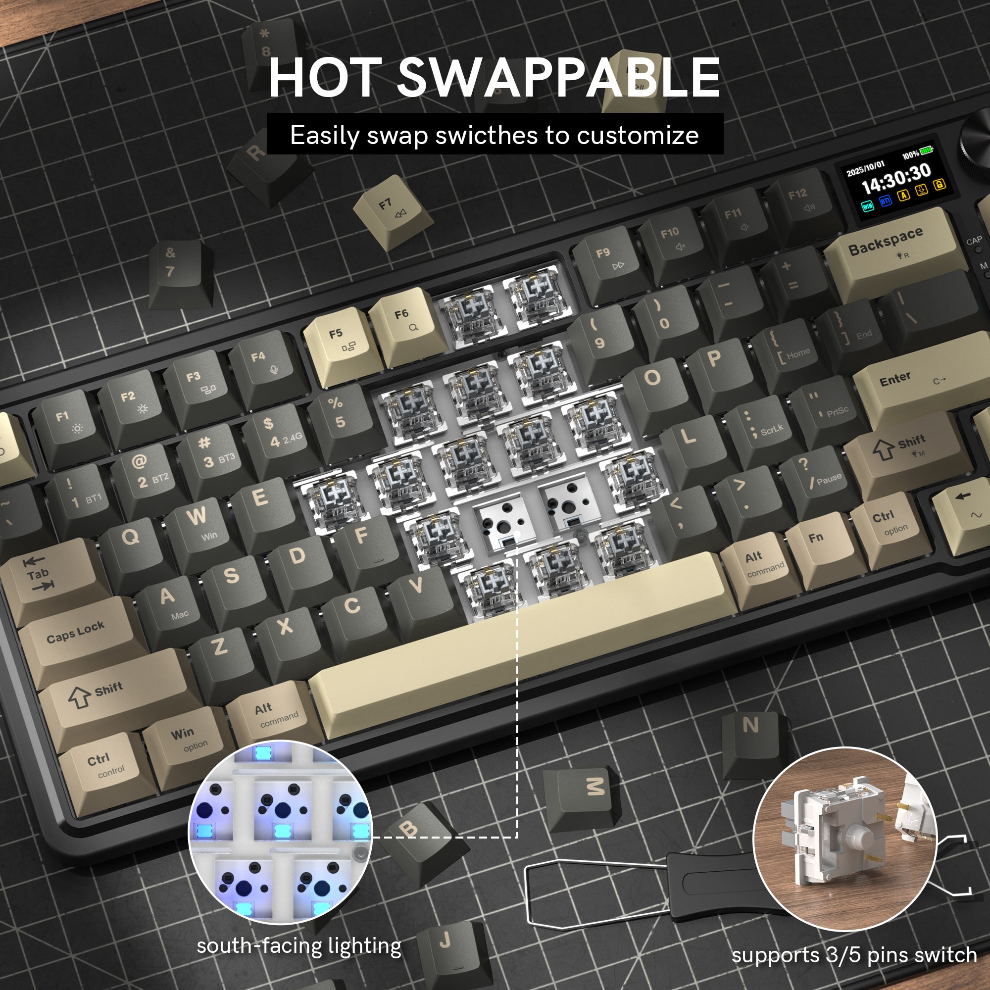 Redragon K751 75% Wireless Mechanical Gaming Keyboard For PC/Mac With Screen And Knob