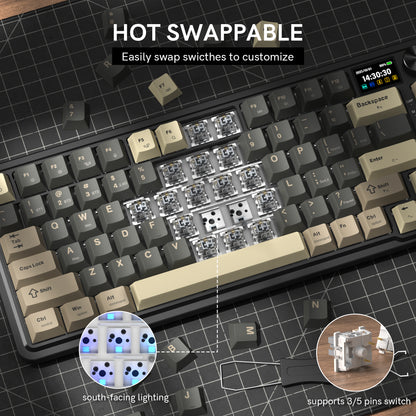 Redragon K751 75% Wireless Mechanical Gaming Keyboard For PC/Mac With Screen And Knob