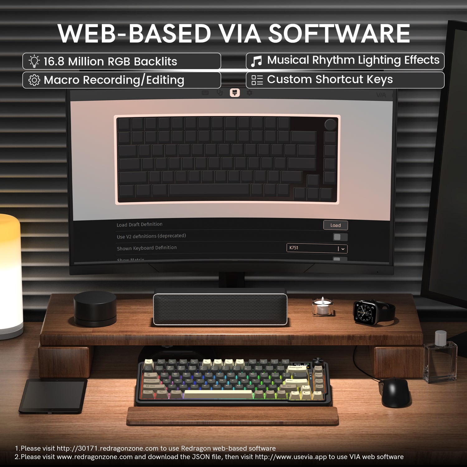 Redragon K751 75% Wireless Mechanical Gaming Keyboard For PC/Mac With Screen And Knob