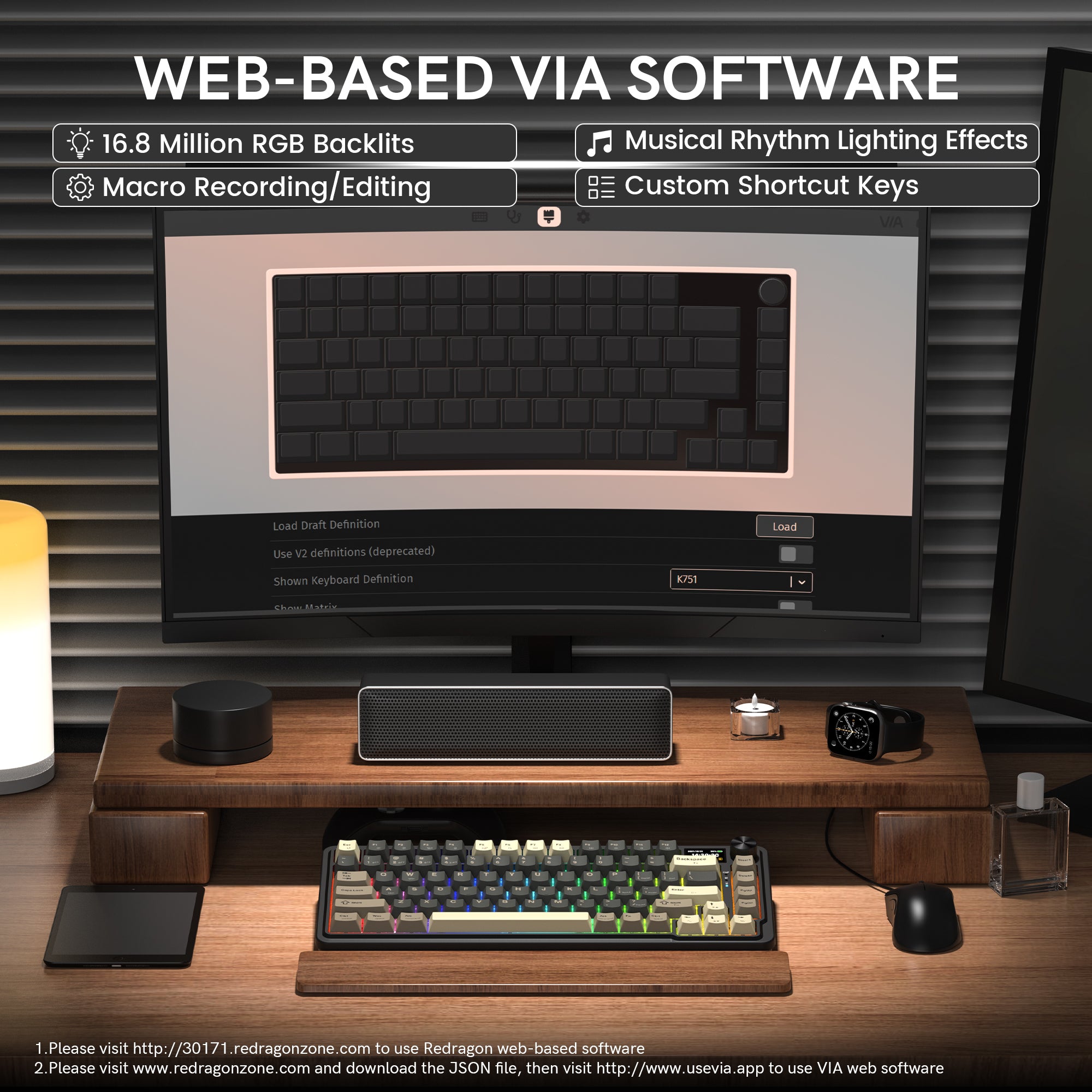 Redragon K751 75% Wireless Mechanical Gaming Keyboard For PC/Mac With Screen And Knob